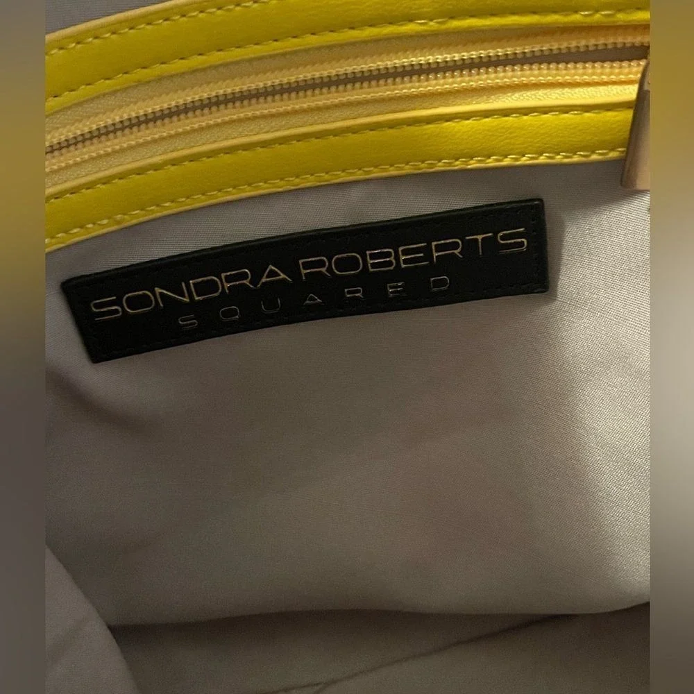 Sondra Roberts‎ Yellow Pebbled Faux Leather Tote Shoulder Bag Zip Pockets